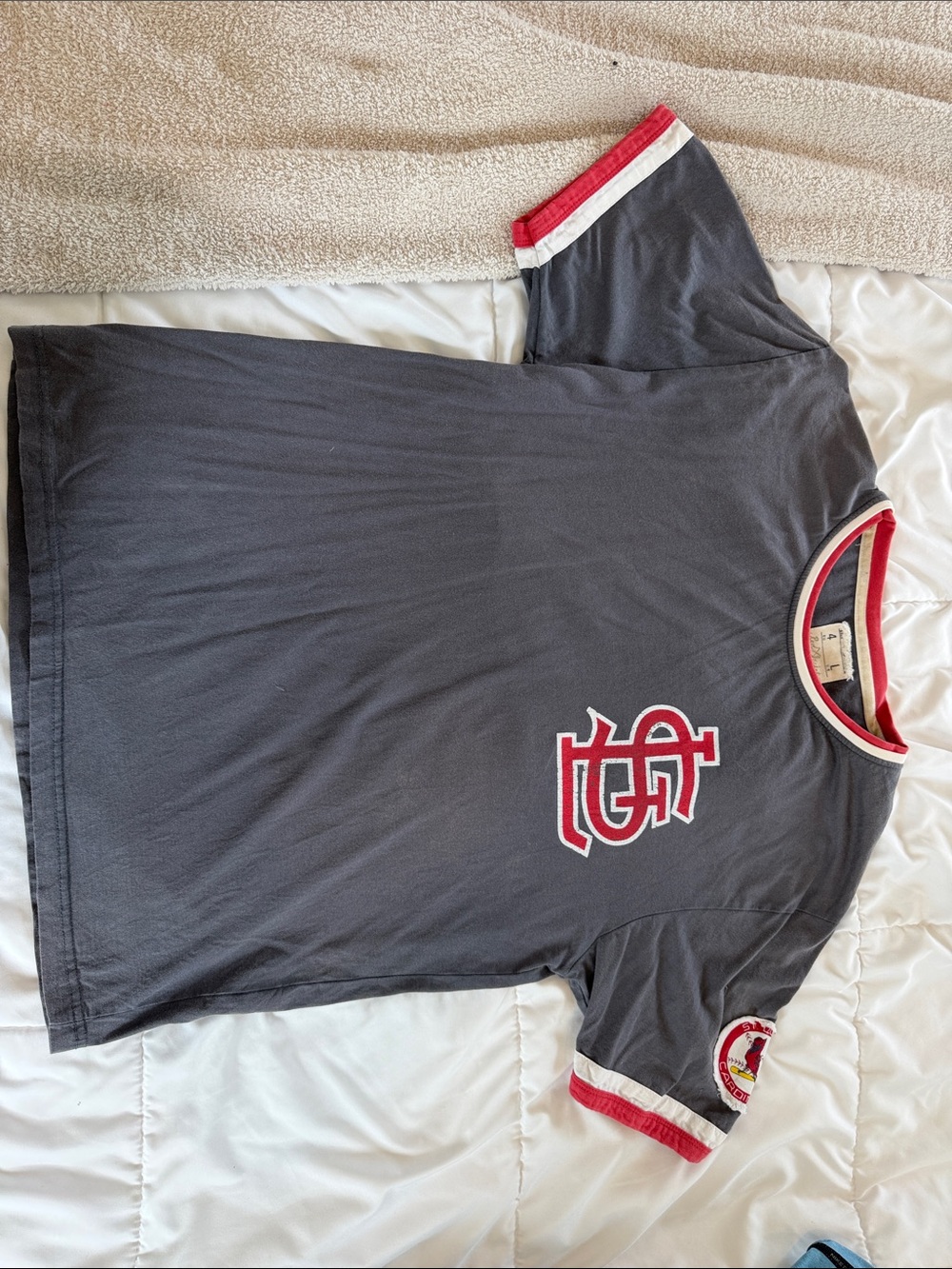 Red Jacket Charcoal Short-Sleeve Graphic STL Ringer Tee with Red & White Trim